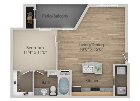 1 Bedroom 1 Bathroom Floor Plan at Riachi at One21, Plano, 75025